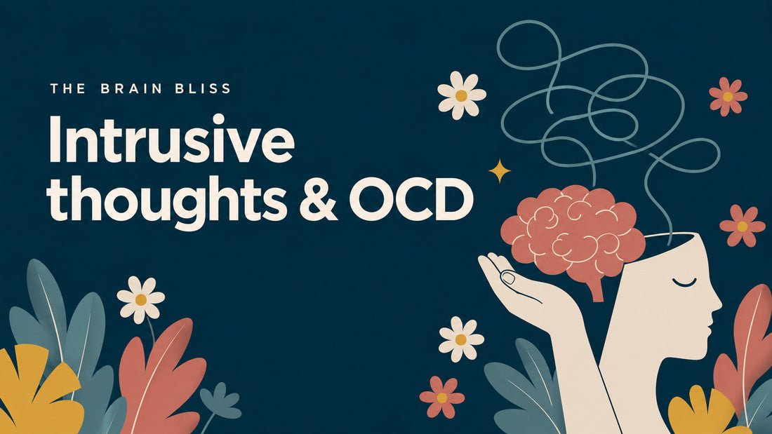 Cream profile, coral brain and repeating thought loops illustrating intrusive thoughts and OCD.